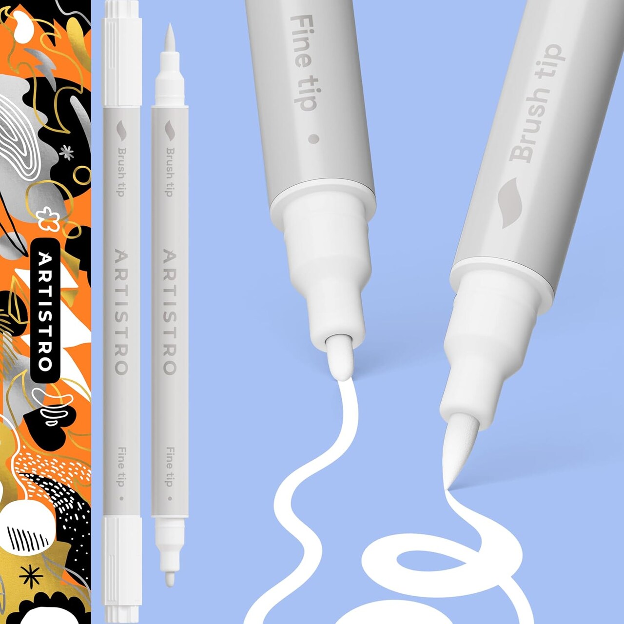 2 White Dual-Tip Acrylic Paint Pens - Multisurface Markers for Fabric,1 mm Fine & Brush Tips